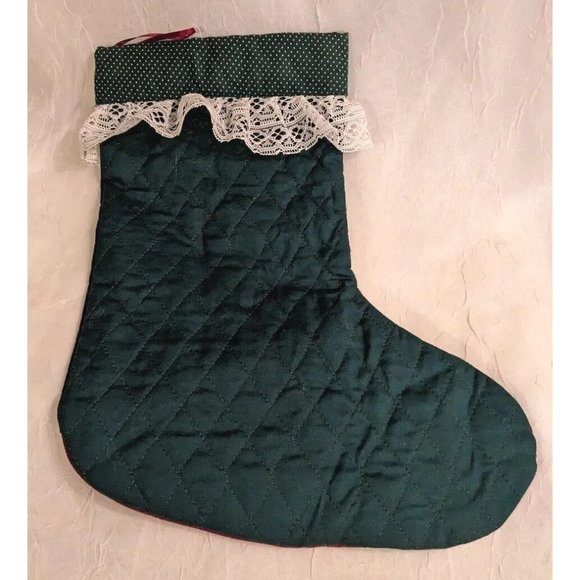 2 Angels Christmas Stocking Quilted Applique Folk Art Primitive Lace Naive Pair - Picture 7 of 16